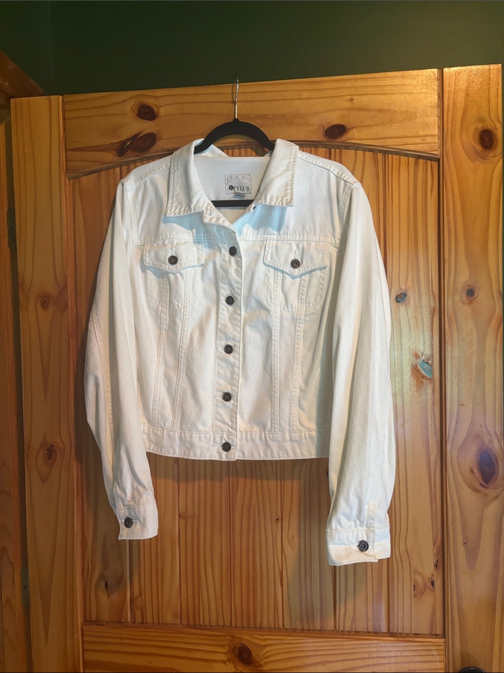 STYLUS White Denim Jacket with Button Front